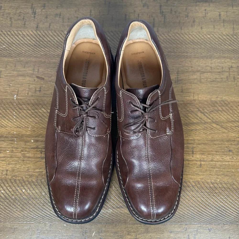 Johnston & Murphy Shoes Mens 10 Brown Leather Shuler Bicycle Toe Oxford Brazil